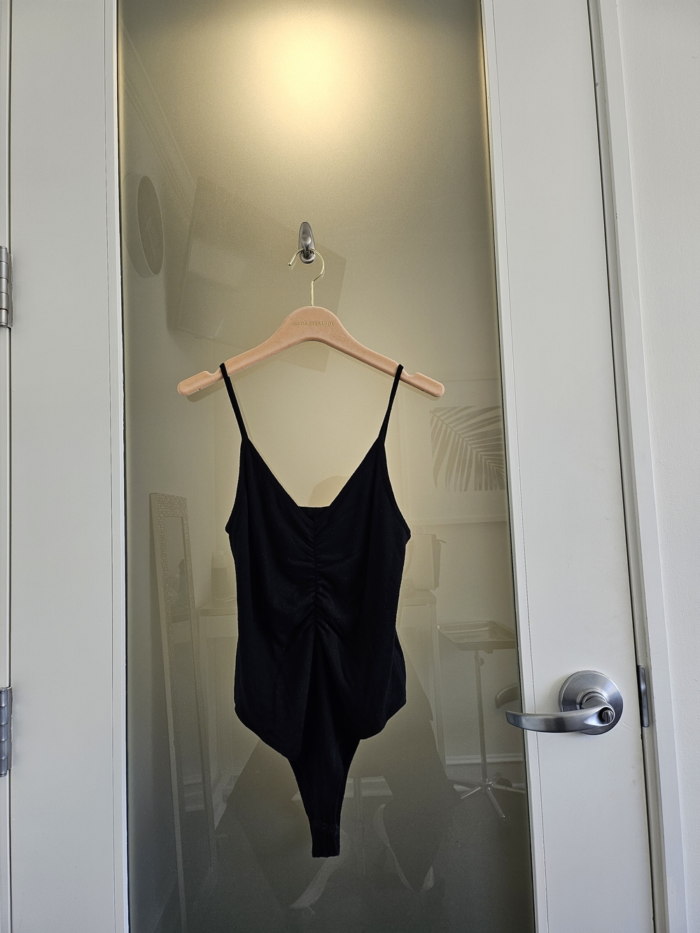 ATM Anthony Thomas Melillo Black Ruched Spaghetti-Strap Bodysuit
